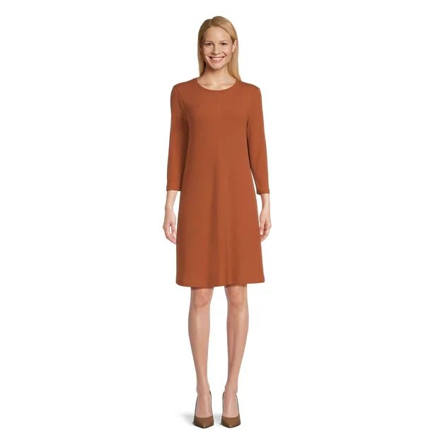 Time and Tru Women's Ribbed Knit Dress with Pockets, Sizes S-XXXL | Walmart (US)