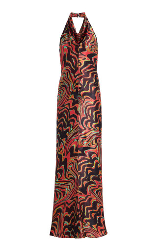 Printed Satin Cowl-Neck Halter Gown | Moda Operandi (Global)