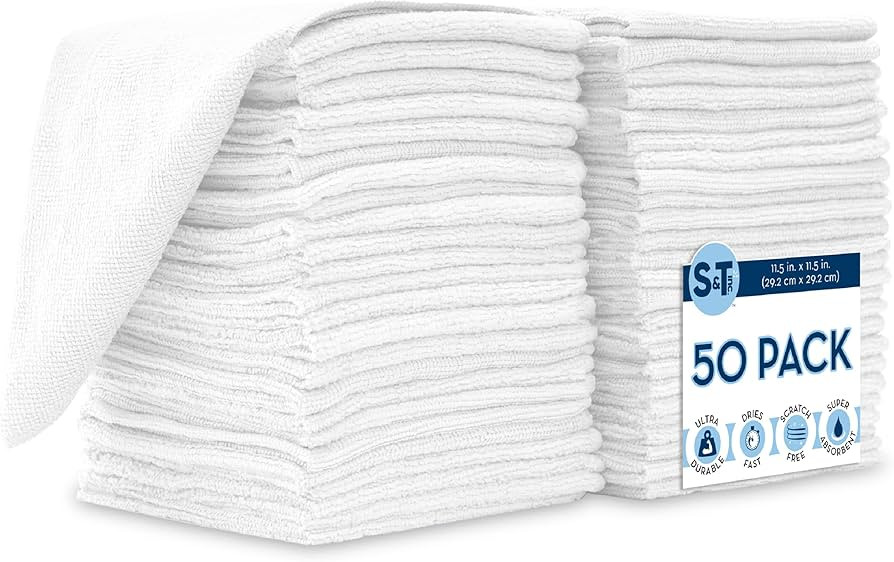 S&T INC. 50 Pack Microfiber Cleaning Cloth, Bulk Towels for Home, Reusable Microfiber Towels for ... | Amazon (US)