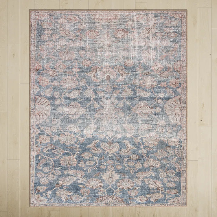 Birch Lane™ Faye Machine WashableBlue/Soft Pink/Brown Indoor/Outdoor Rug | Birch Lane | Wayfair North America