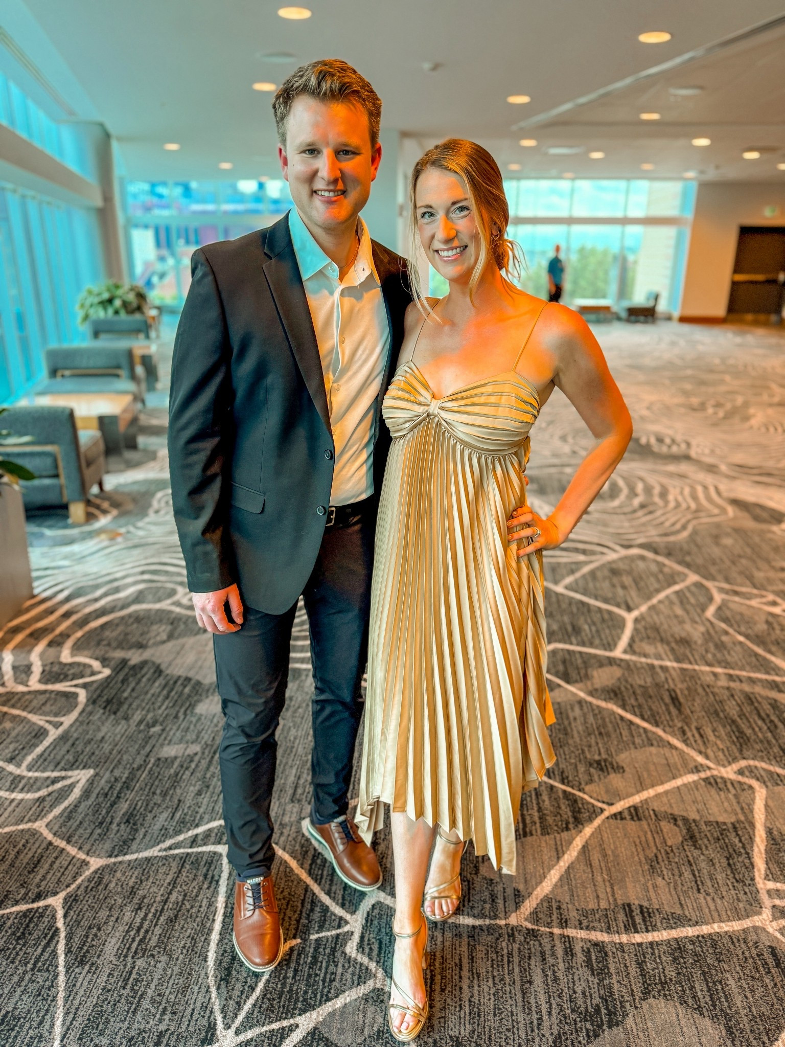 Night out at the Gala with my husband! ✨ 

Love this gold pleated midi dress, it’s so flattering! Wearing size medium. Would be great for a spring wedding guest or any event that’s cocktail attire! Could work with a bump too.

#LTKBump #LTKWedding #LTKTall