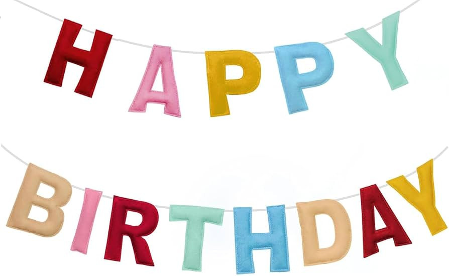 Felt Happy Birthday Banner, Pre-Strung 3D Birthday Rainbow Garland, Reusable Happy Birthday Decor... | Amazon (US)