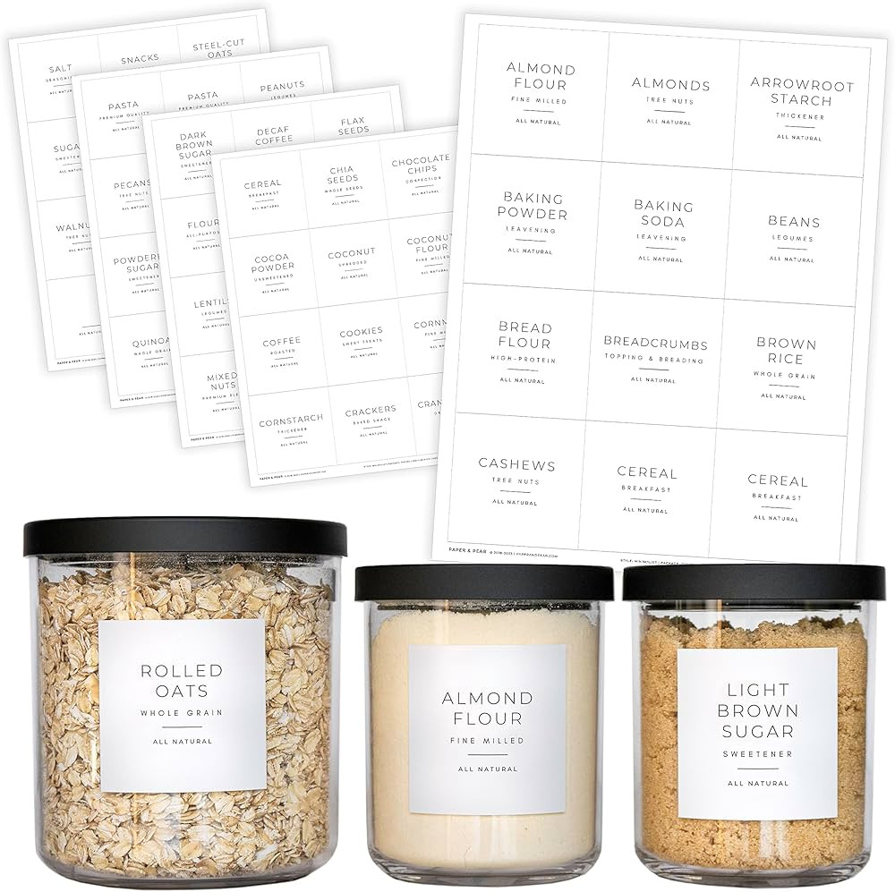 Minimalist White Pantry Labels for Containers by Paper & Pear - Waterproof Kitchen Labels for Foo... | Amazon (US)