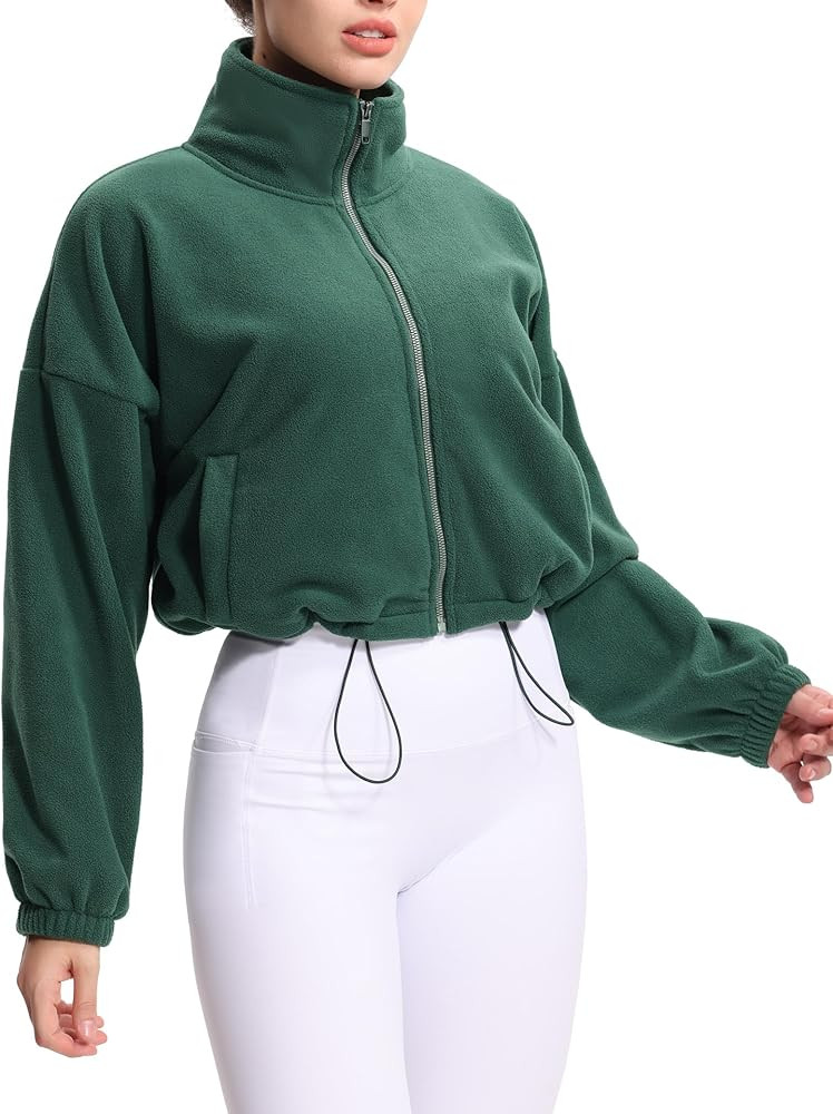 THE GYM PEOPLE Women's Fleece Cropped Jacket Full Zip Stand Collar Workout Short Sherpa Coats wit... | Amazon (US)