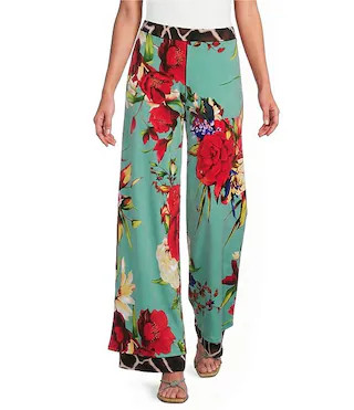 Eva Varro Amanda Combo Print Layered Side Slit Palazzo Coordinating Pants | Dillard's | Dillard's