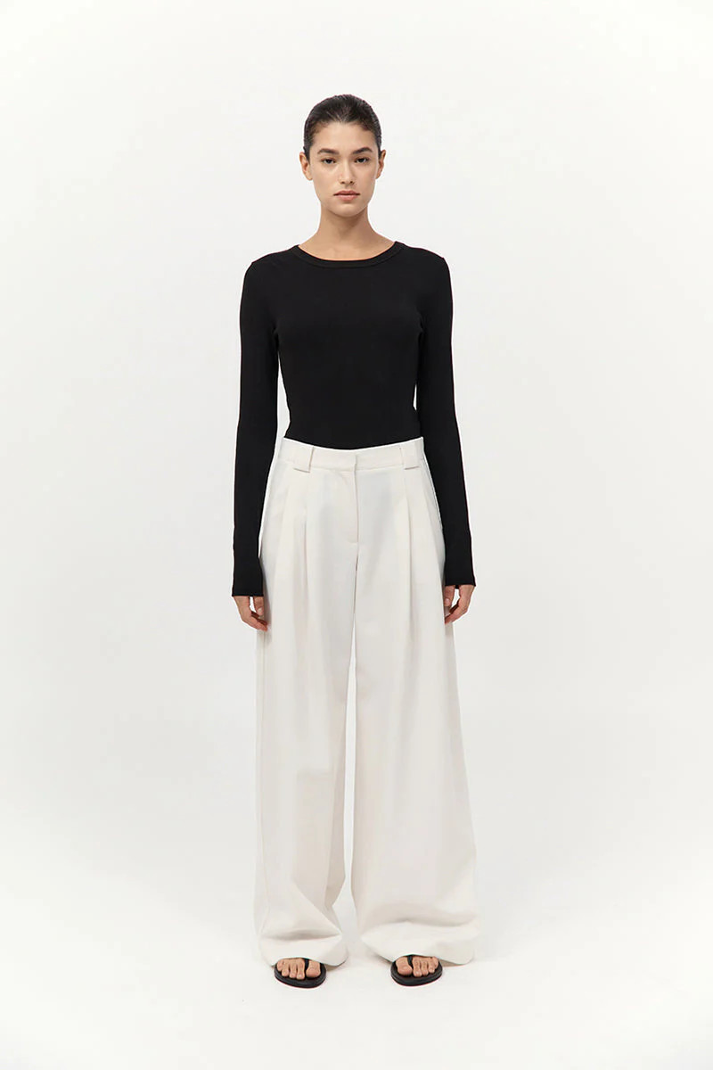 Twill Wide Leg Pleat Pants - Off White | St. Agni (US, UK, EU)