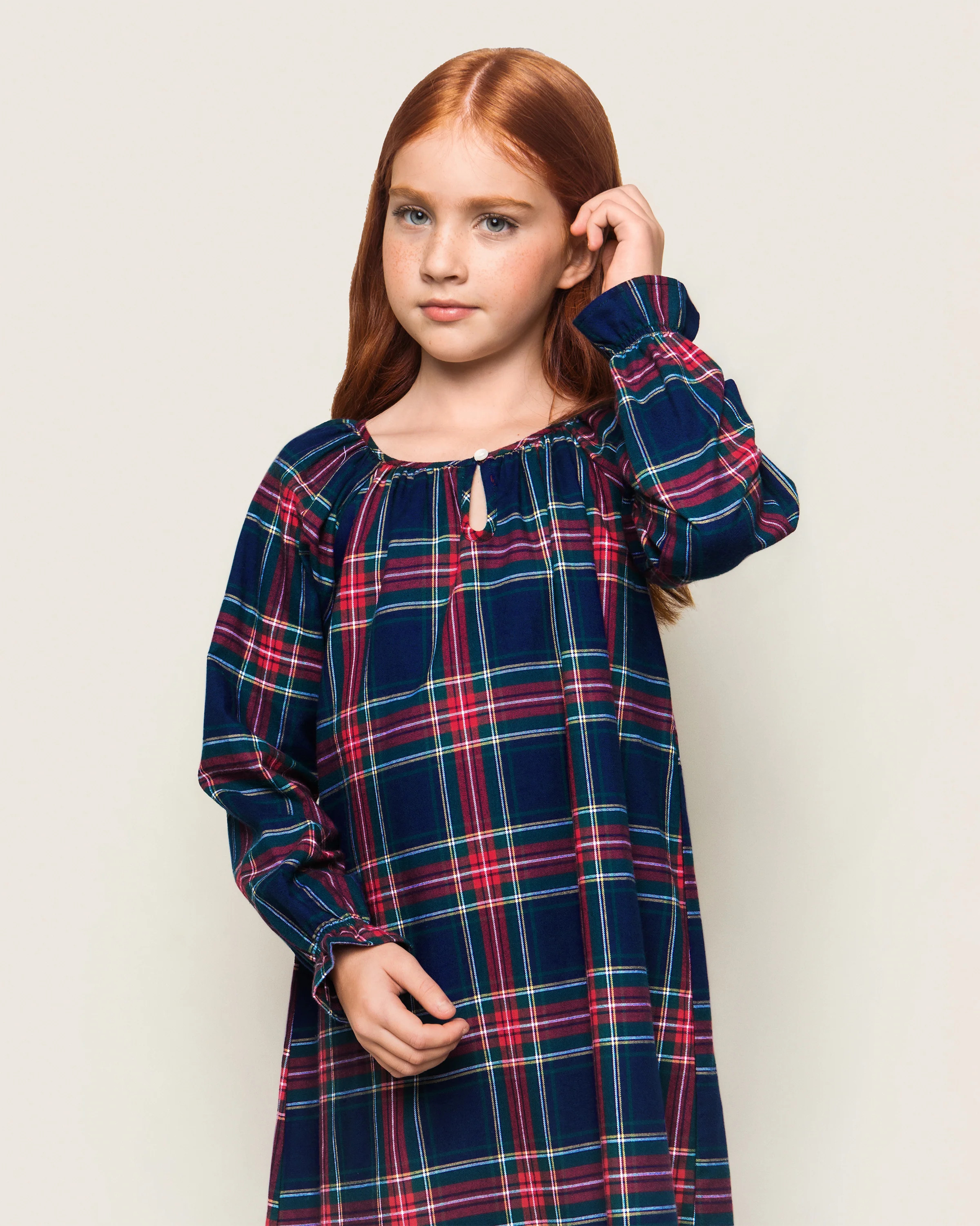 Girl's Brushed Cotton Delphine Nightgown in Windsor Tartan | Petite Plume