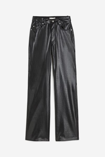 Coated Pants - Black/crocodile-patterned - Ladies | H&M US | H&M (US + CA)