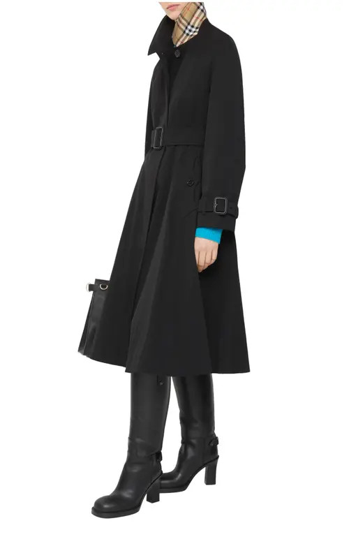 burberry Long Gabardine Ellingham Fit-and-flare Car Coat in Black at Nordstrom, Size 6 | Nordstrom