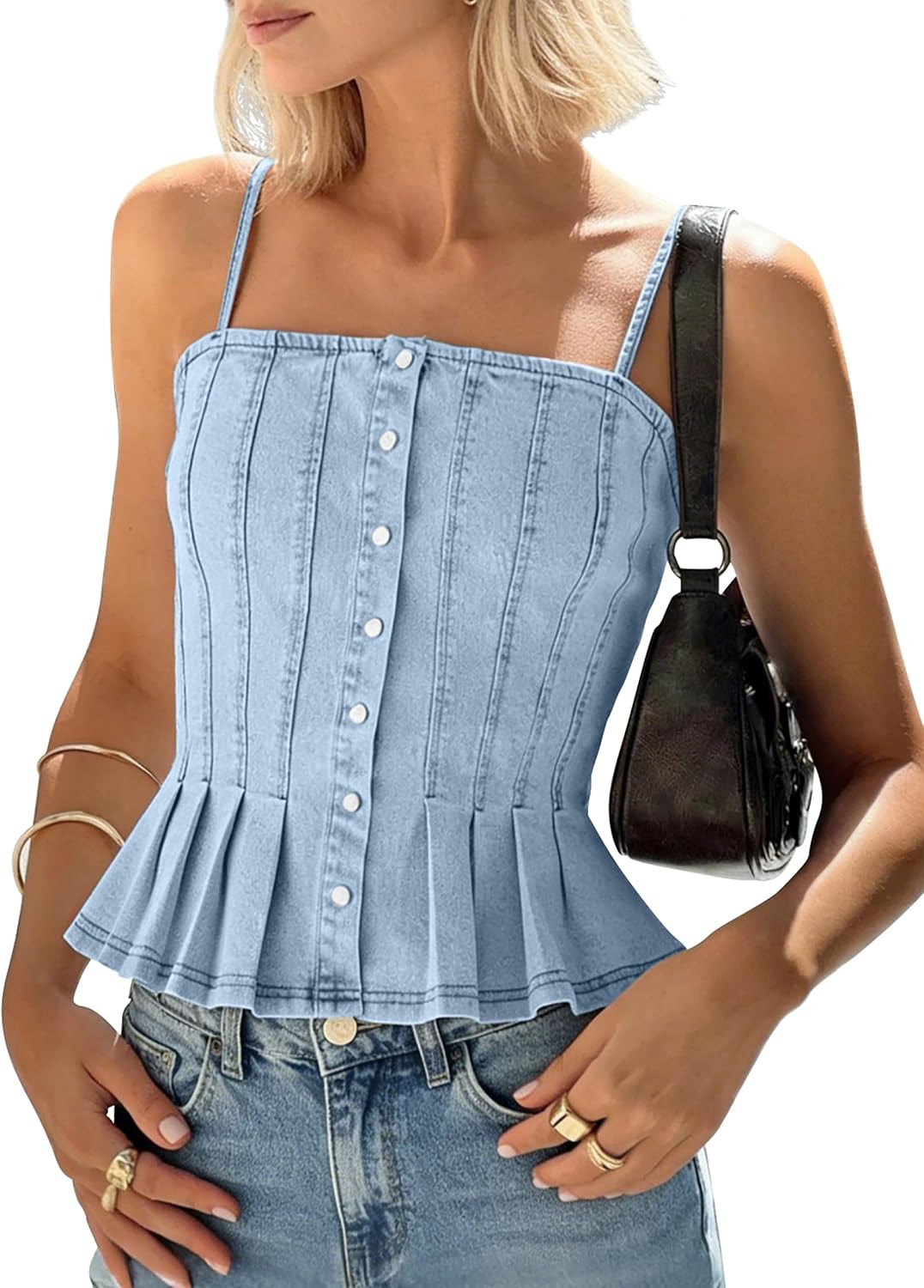 Denim Corset Tank Top Button Jean Vest Country Concert Outfits | Amazon (US)