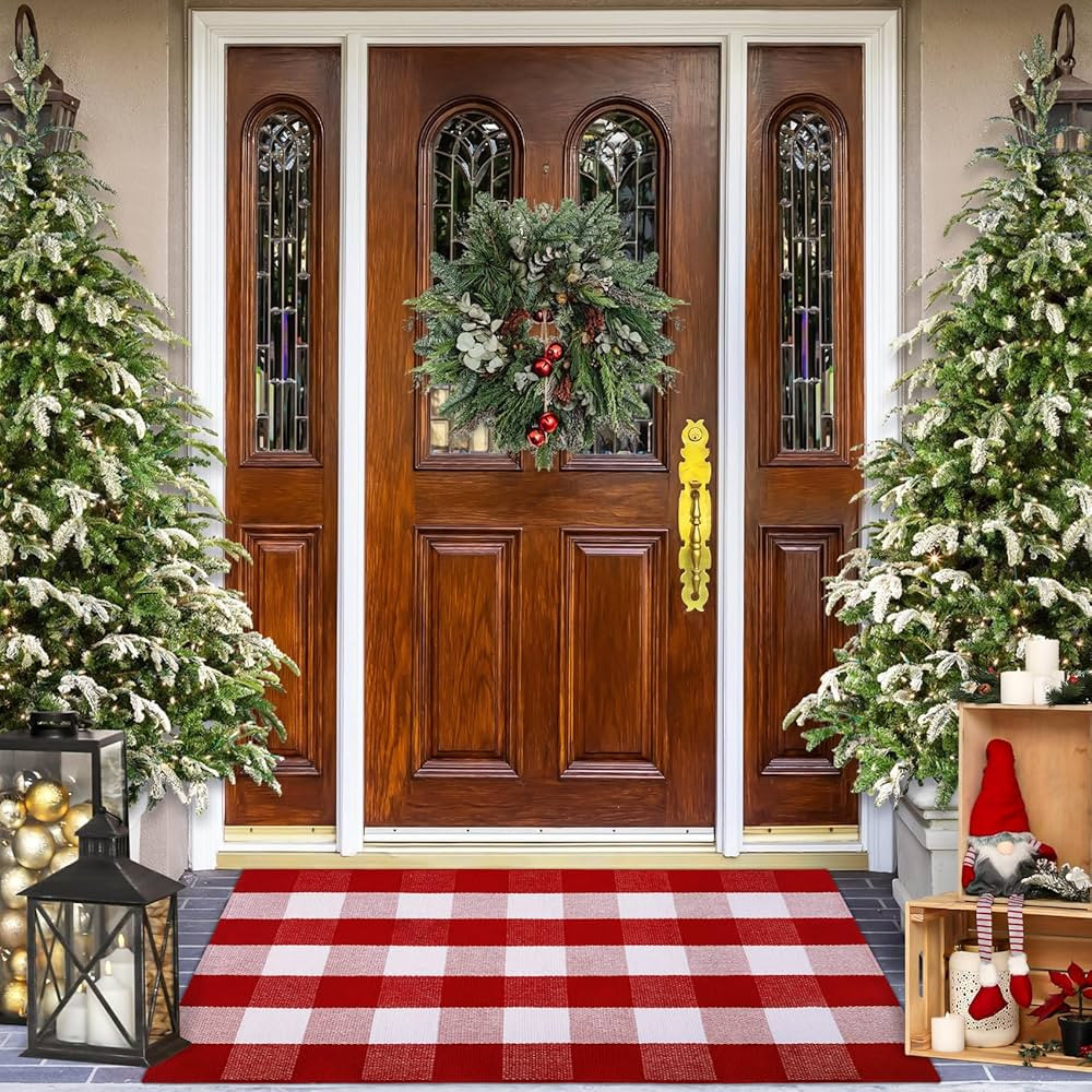 Acerich Christmas Door Mat 27.5" x 43" Buffalo Plaid Red and White Christmas Doormat Outside Outd... | Amazon (US)