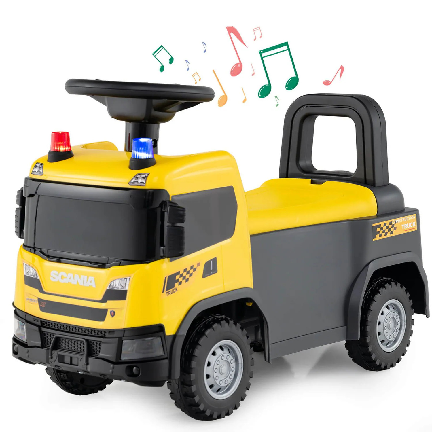 Costway Licensed Scania Toy Construction Truck with Lights Sounds and Under-Seat Storage Yellow one_size | CSHY001728 | Lowe's