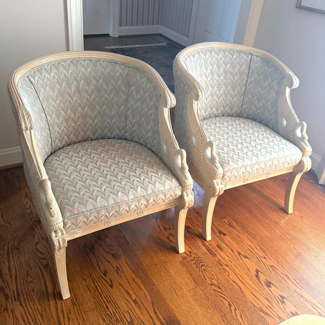 Pair of Vintage Andre Originals Hand Carved Swan Arm Chairs - Etsy | Etsy (US)