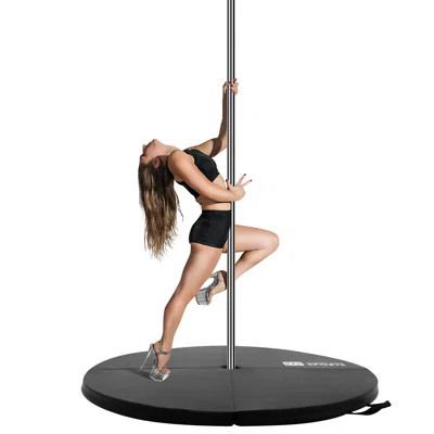 Professional Dance Pole Set With Pole Dance Mat Foldable Crash Mat, Epe Foam Round Padding, Silver Spinning Static Dancing Pole Kit Height Adjustable | Wayfair North America