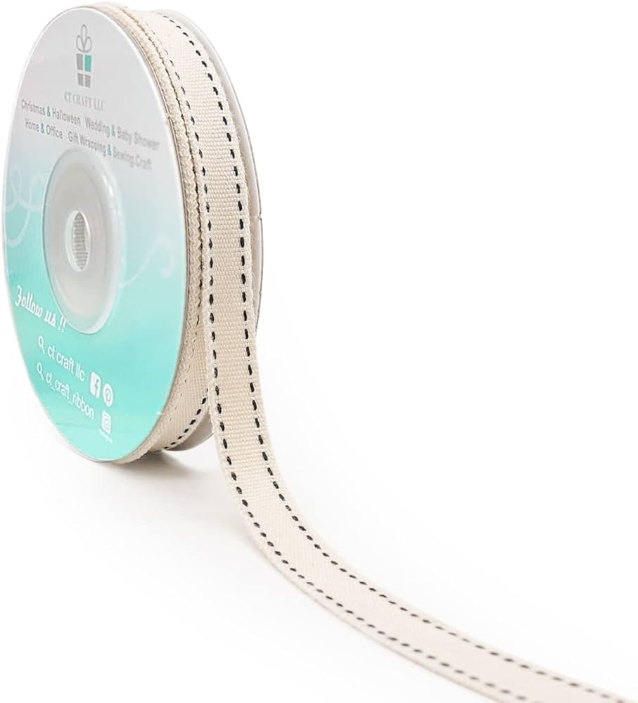 CT CRAFT LLC Ivory Cotton Black Stitched Ribbon 3/8" x 10 Yards for Home Décor Gift Present Wrap... | Amazon (US)