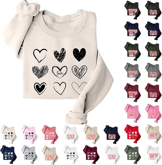 Valentine's Day Sweatshirts for Women Warm Soft Fleece Lined Love Heart Graphic Pullover Winter C... | Amazon (US)