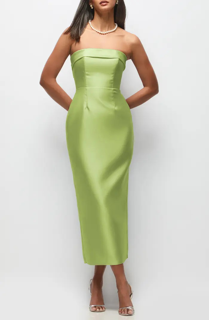 Annabelle Bow Back Strapless Satin Column Dress | Nordstrom