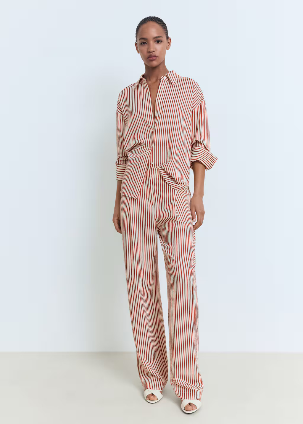 Pleated striped pants burnt orange - Woman - S - MANGO | Mango (US/MX/AU)