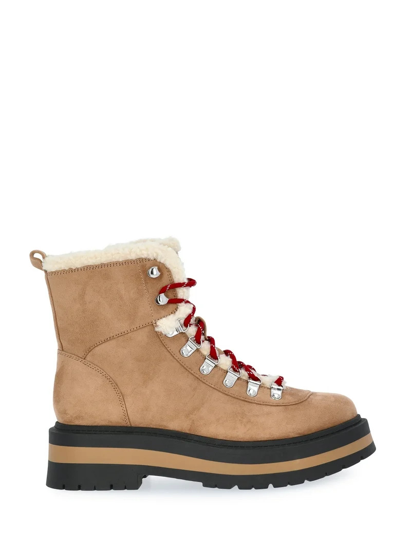 Free Assembly Women's Lace-Up Faux Shearling Booties | Walmart (US)