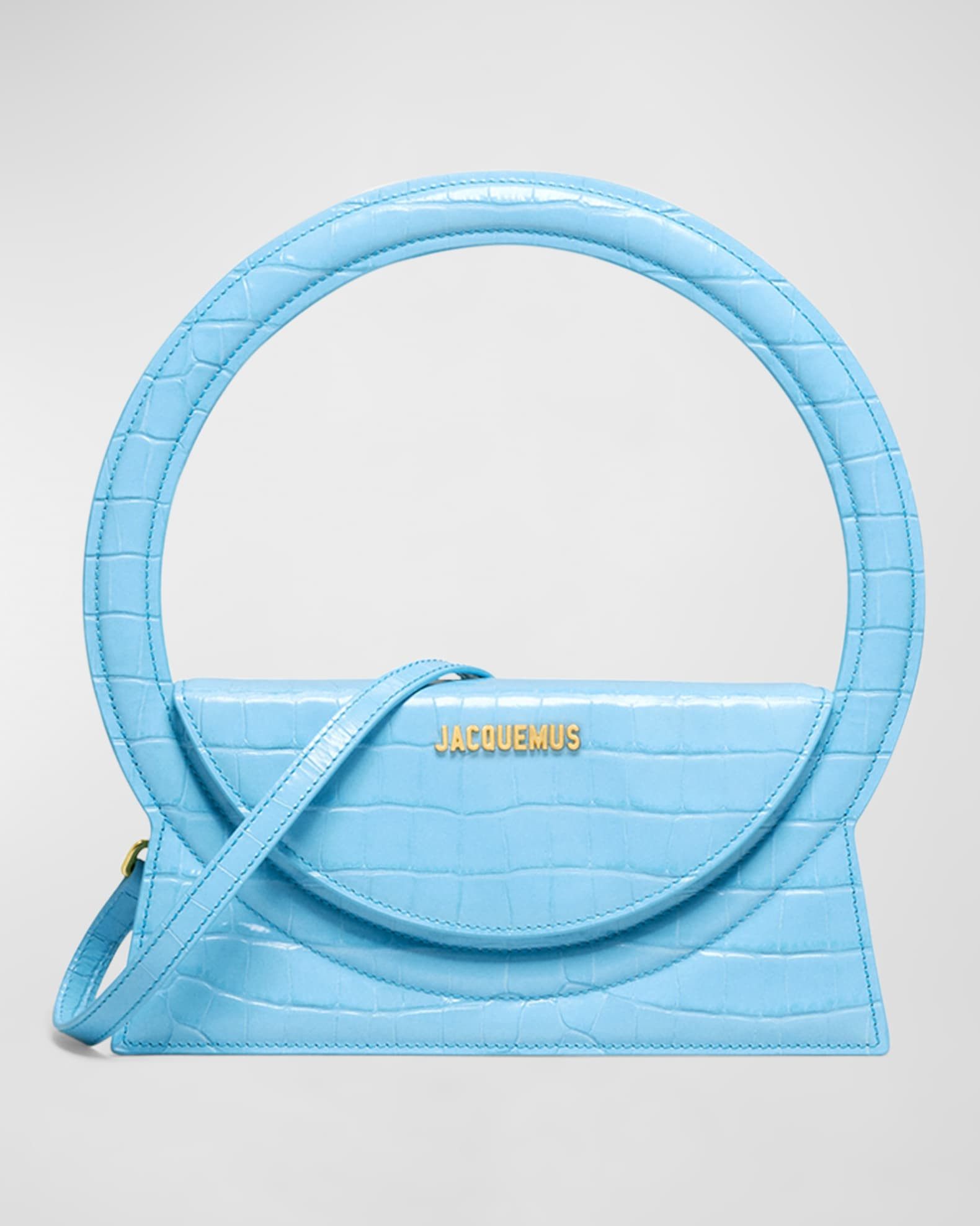 Jacquemus Le Sac Rond Croc-Embossed Top-Handle Bag | Neiman Marcus