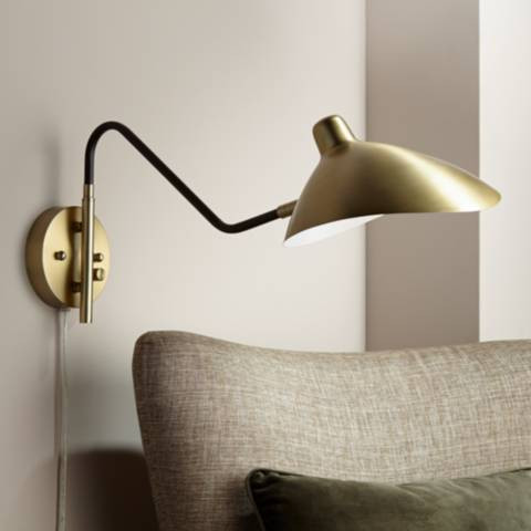 360 Lighting Colborne Brass and Bronze Swing Arm Modern Plug-In Wall Lamp | Lamps Plus