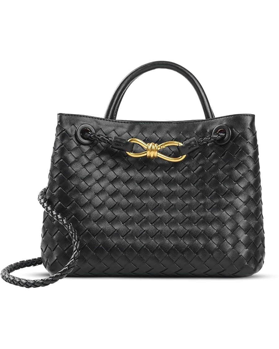 Woven Top-Handle Handbags for Women with Gold Accent Leather Strap, Elegant Vegan Leather Women's... | Amazon (US)