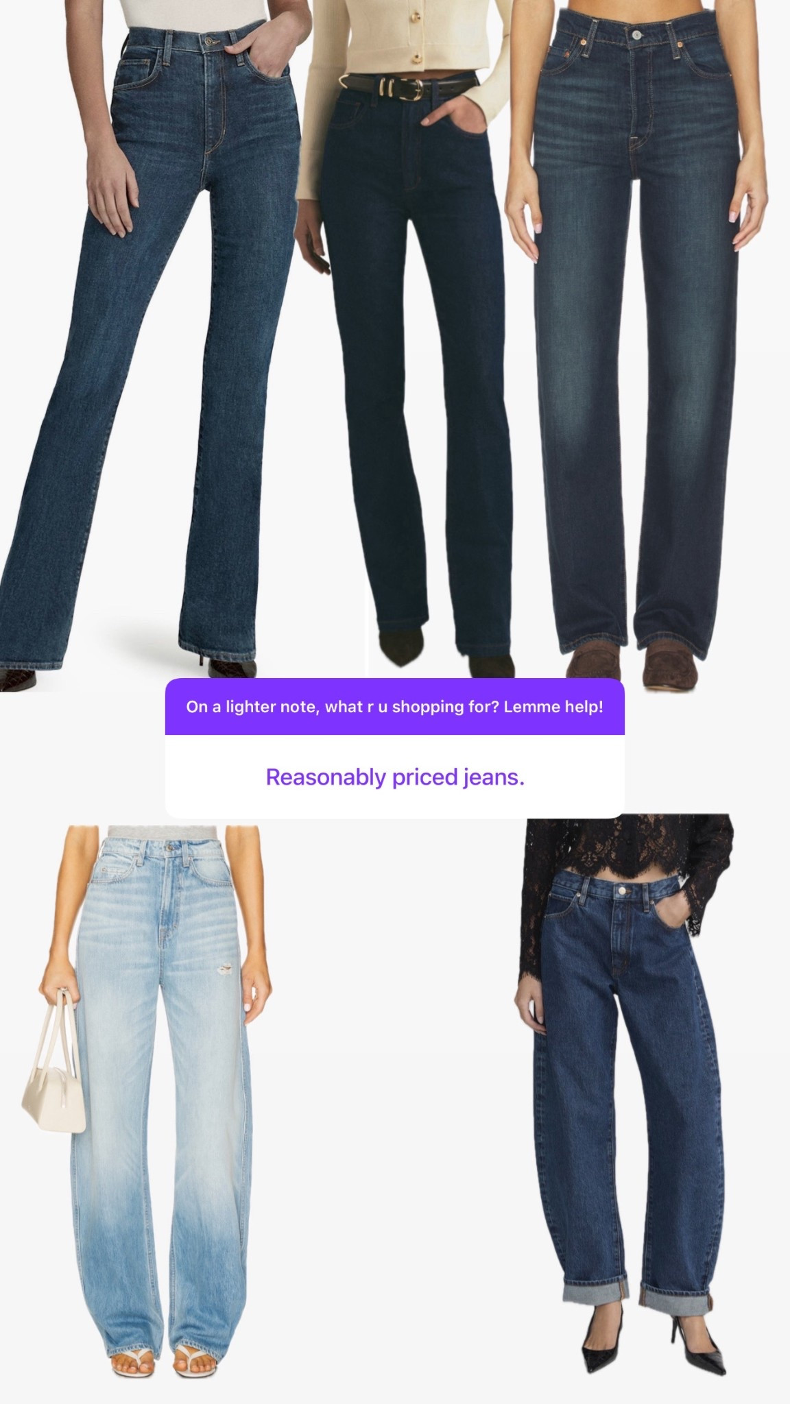 “Reasonably priced" jeans that I love right now ￼

#LTKdayinmylife #LTKTall #LTKOver40