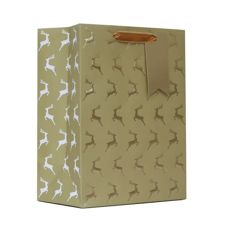 Medium Gold Deer Christmas Paper Gift Bag, 7.5" x 4.5" x 9.87", by My Texas House | Walmart (US)