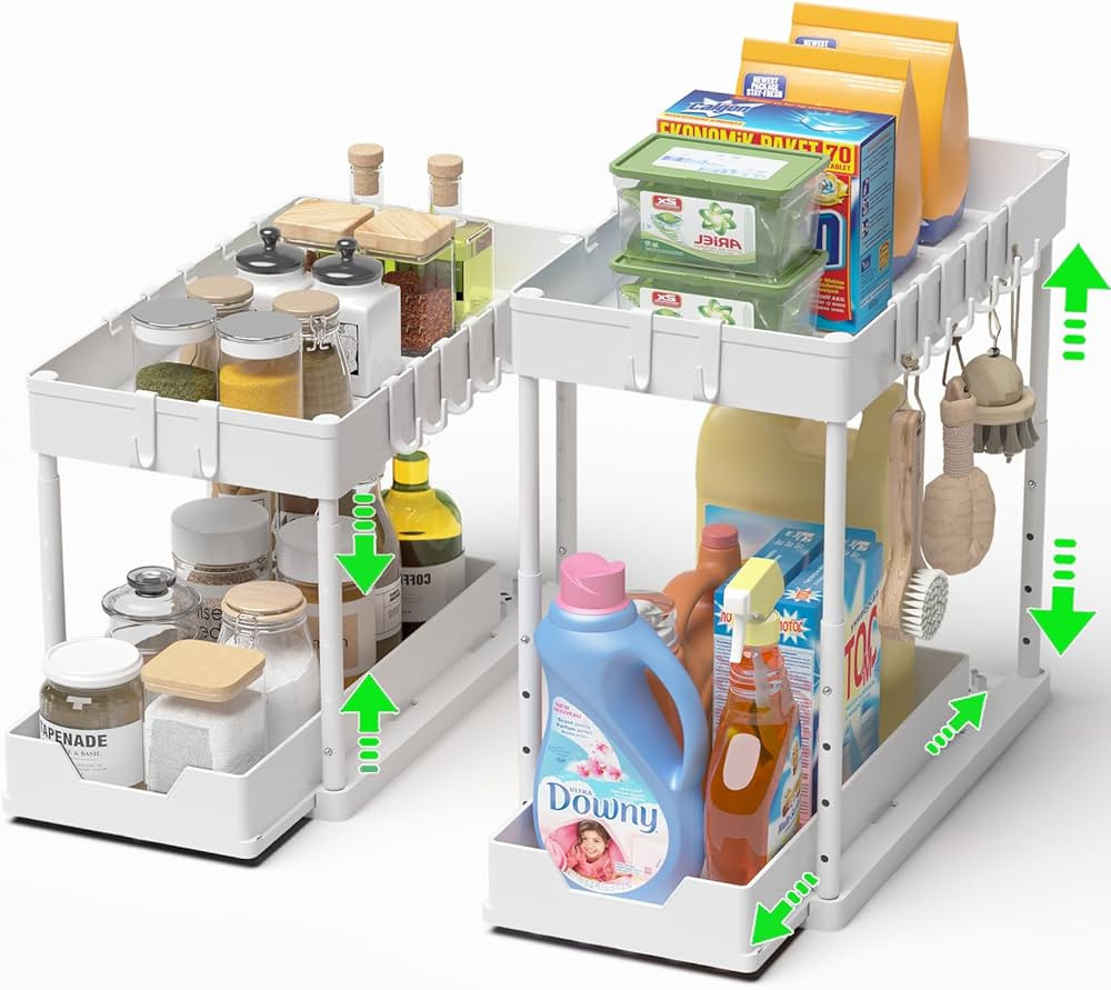 mosala Under Sink Organizers and Storage 2 Pack - Height Adjustable 2 Tier Sliding Bathroom Cabin... | Amazon (US)