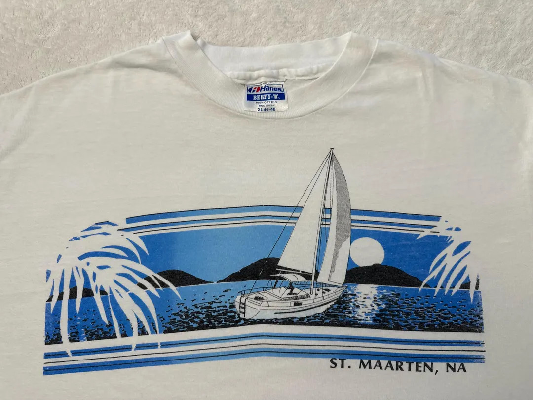 Vintage 1980s 80s St. Maarten Caribbean Island Beach Boat Graphic T-Shirt, L XL | Etsy (US)