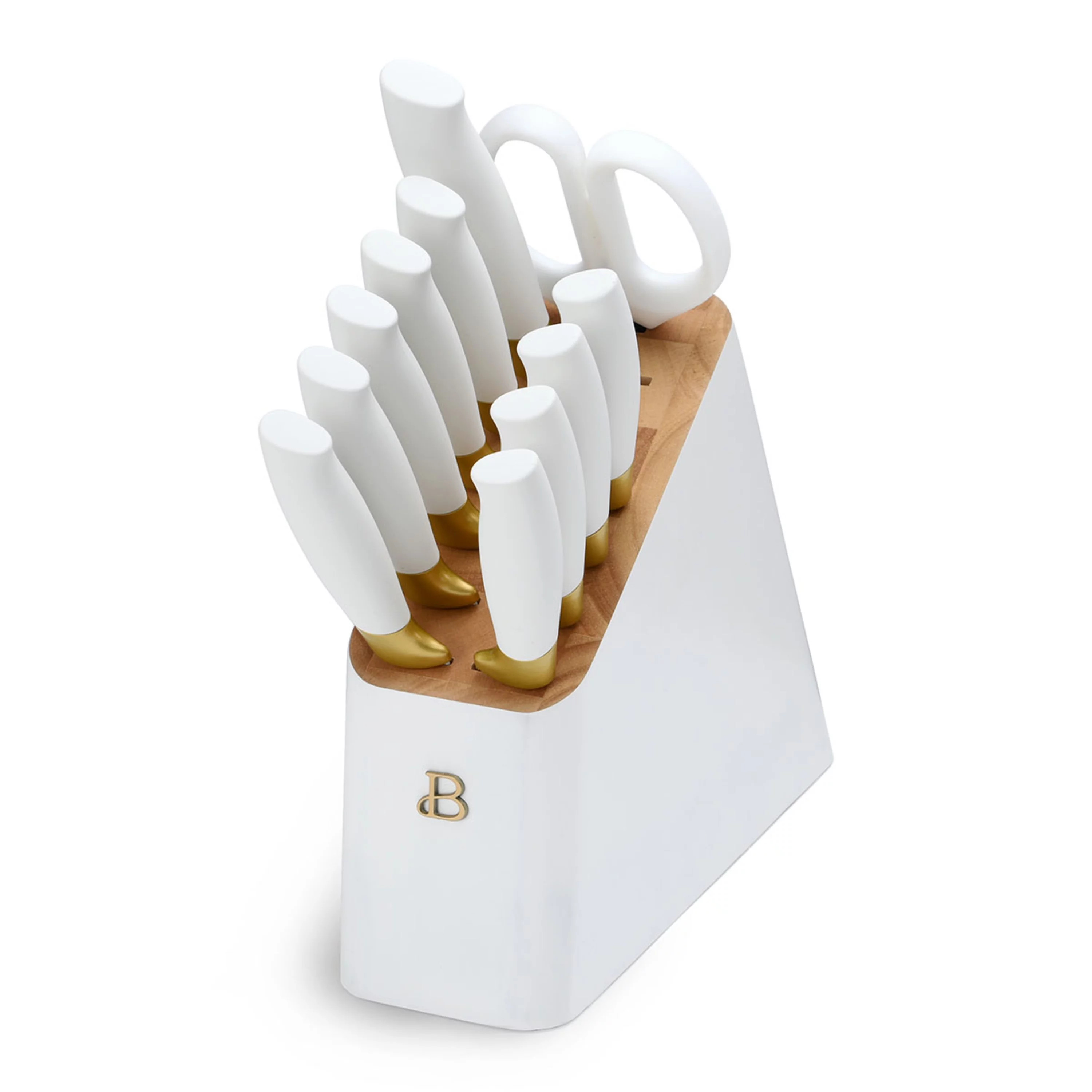 Beautiful 12 Piece Knife Block Set with Soft-Grip Ergonomic Handles White and Gold by Drew Barrym... | Walmart (US)