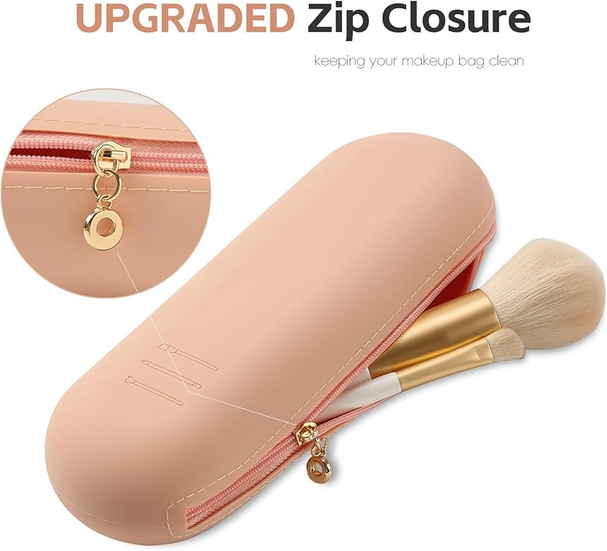 Meiyuuo Travel Makeup Brush Holder, Large Silicone Brushes Set Protect Cover Bag Small Items Organiz | Amazon (US)
