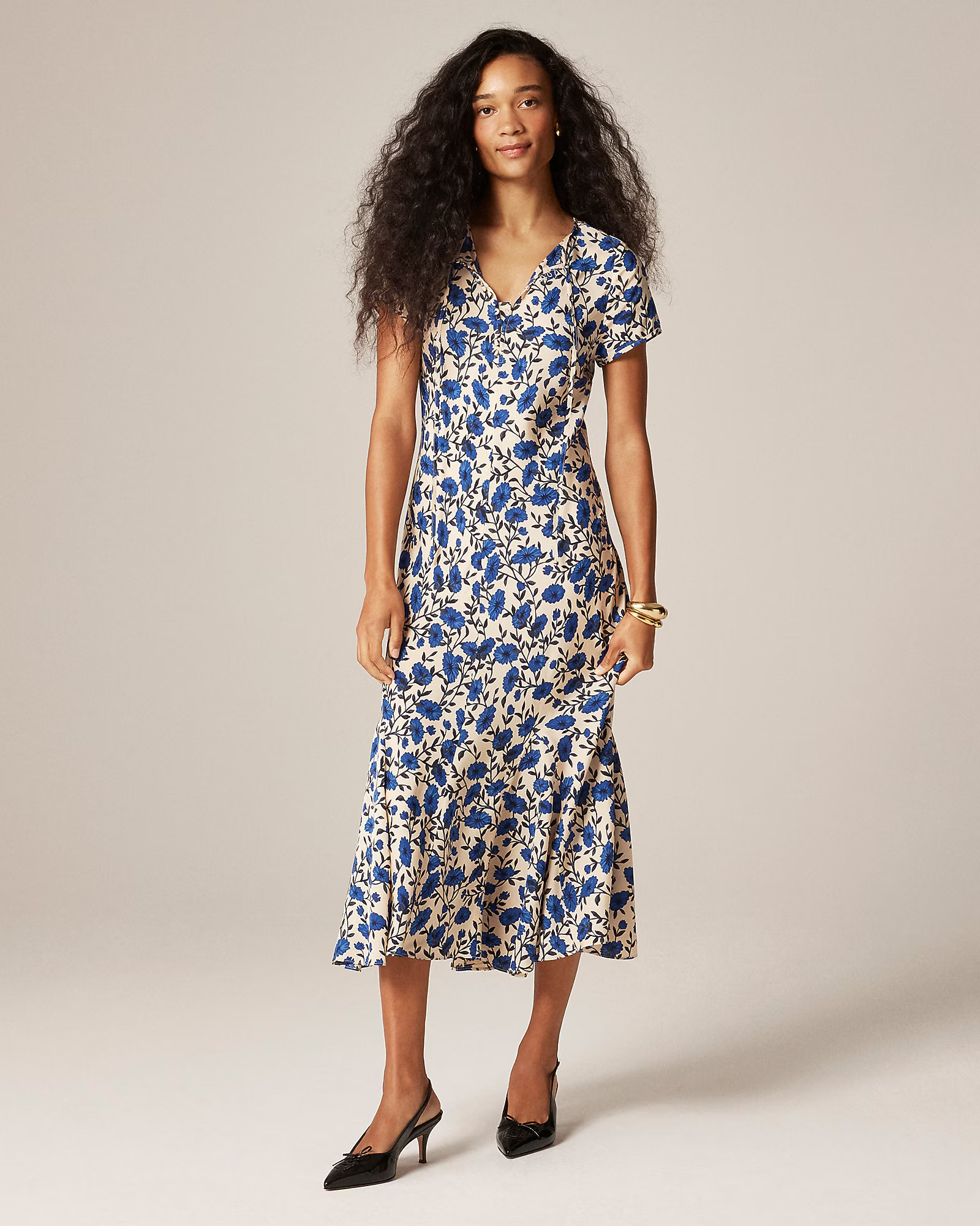 Short-sleeve slip dress in indigo daisy print | J. Crew US