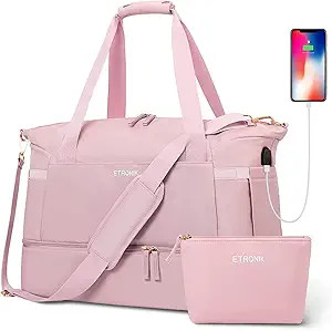 Gym Bag for Women, Sports Travel Duffel Bag with USB Charging Port, Weekender Overnight Bag with ... | Amazon (US)