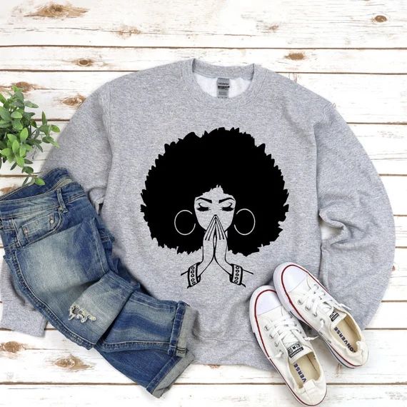 Read the full title
    Afro Woman Praying Hoodie, Queen Afro, Afro Lady T-Shirt, Black Power Swe... | Etsy (US)