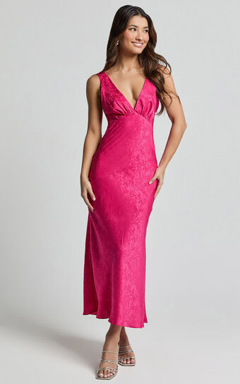 Cohen Midi Dress - Jacquard Satin Midi Dress in Pink | Showpo (US, UK & Europe)