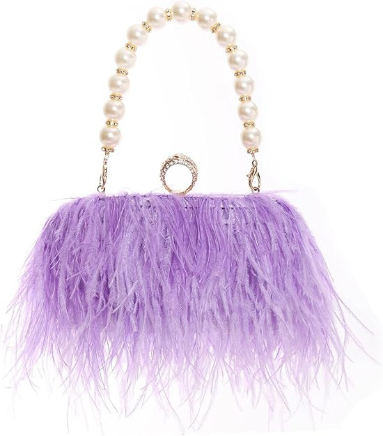 Women Real Natural Ostrich Feather Evening Bags Purses Clutch Vintage Banquet Handbag | Amazon (US)