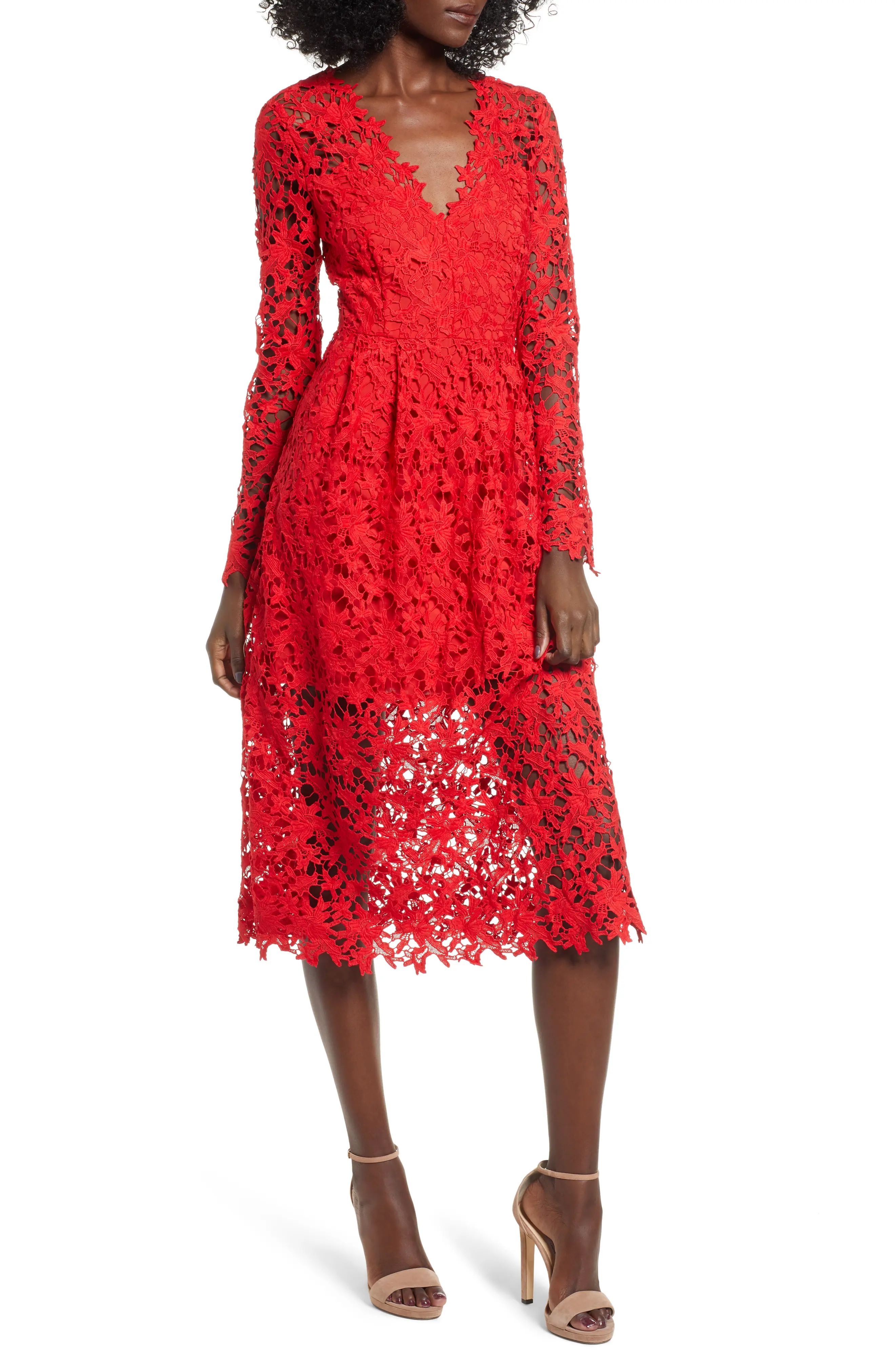 Women's Astr The Label Lace Midi Dress, Size X-Large - Red | Nordstrom