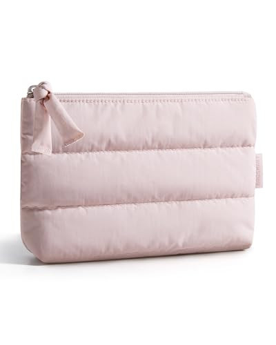 BAGSMART Small Makeup Bag, Puffy Portable Cosmetic Pouch with Charm Zipper, Water-Resistant Travel Organizer for Women (Baby Pink, Small) | Amazon (US)