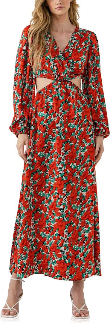 Endless Rose Floral Side Cutout Long Sleeve Maxi Dress | Nordstrom | Nordstrom
