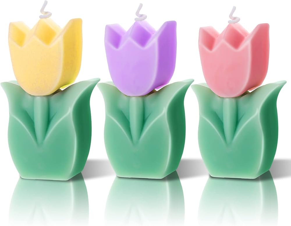 3 Pcs Flower Shaped Candles Tulip Candles Aesthetic Cool Candles Cute Candles Paraffin Wax Decora... | Amazon (US)