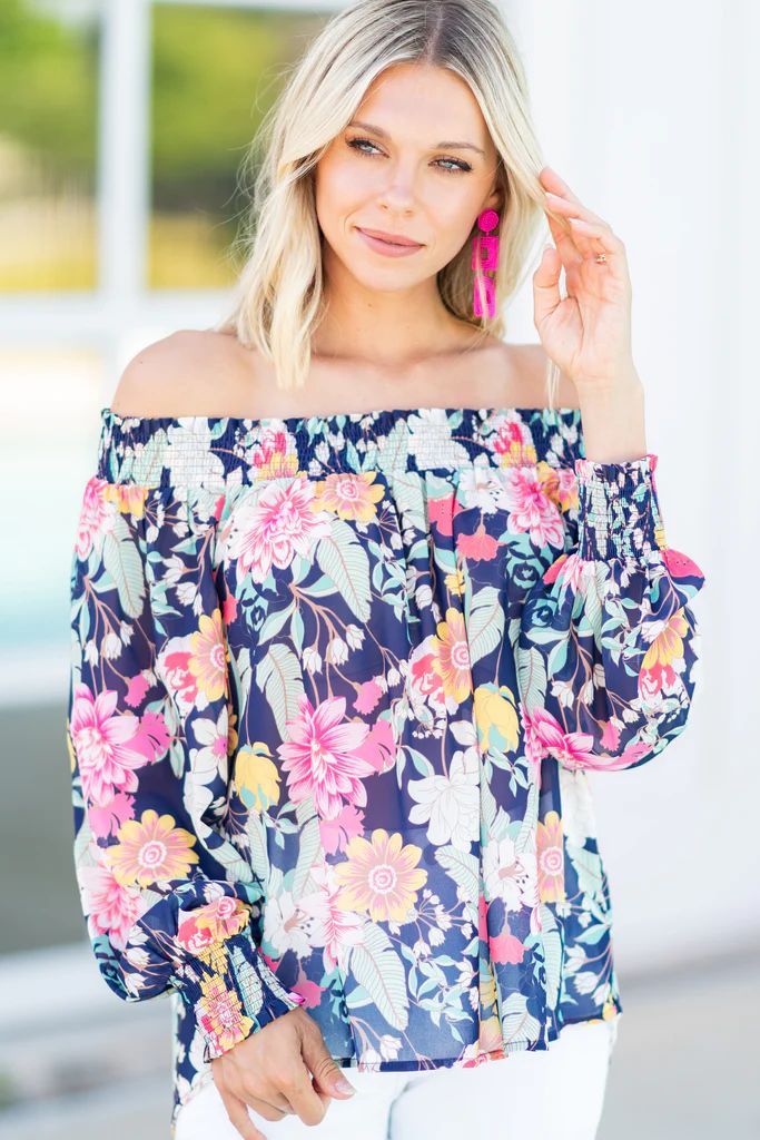 Happiness Acquired Navy Blue Floral Blouse | The Mint Julep Boutique