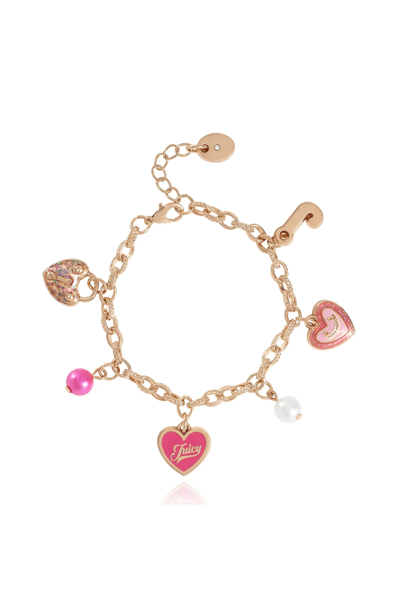 Juicy Couture Kids Gold-Tone Charm Bracelet with Heart Pendants | Nordstrom | Nordstrom