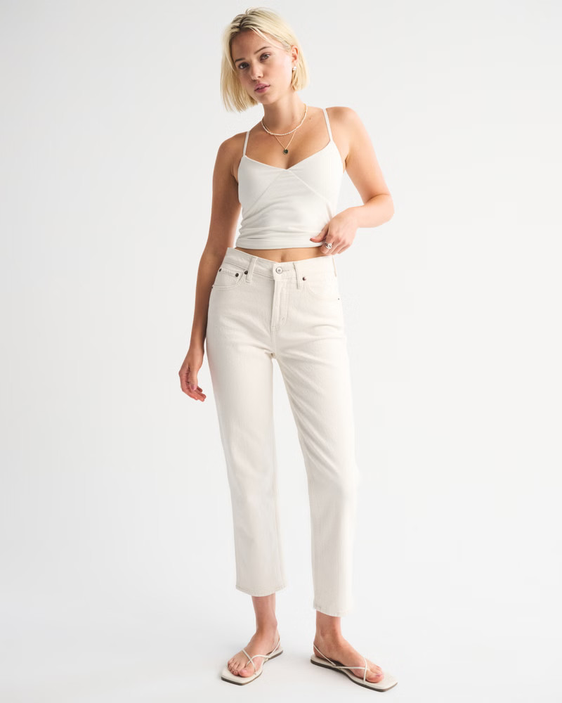 Women's High Rise Cropped Straight Jean | Women's Bottoms | Abercrombie.com | Abercrombie & Fitch (US)