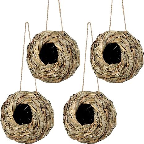 winemana 4 Pack Hanging Hummingbird Nest House for Outside, Ball Shape, Hand Woven, Durable Sturd... | Amazon (US)