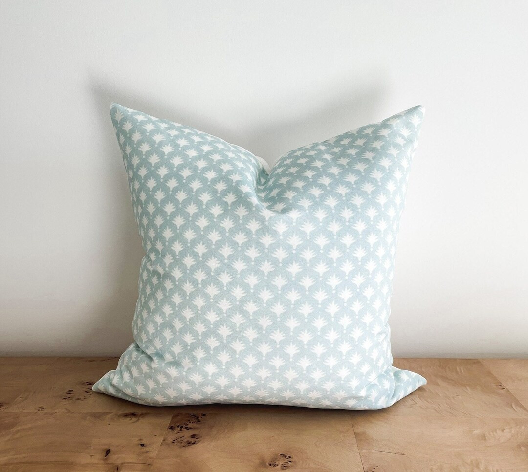 Danika Herrick Aqua Blue Tiny Palms Pillow Cover, Block Print Pillow, Floral Pillow, Grandmilleni... | Etsy (US)