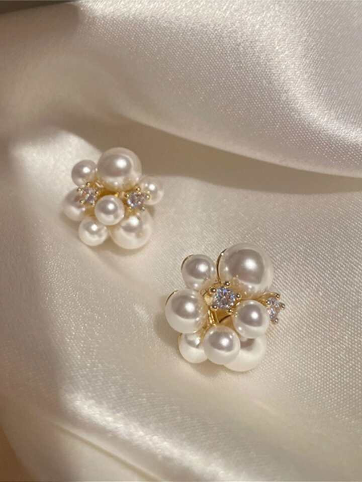 Topshiny 1 Pair Fashion New Pearl Floral Ear Studs, High-End Luxurious Quality Elegant Pearl Jewelry For Women | SHEIN