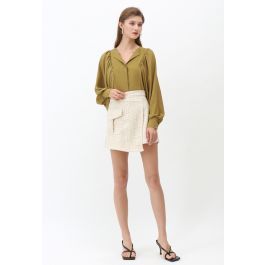 Tweed Asymmetric Mini Skirt in Light Yellow | Chicwish