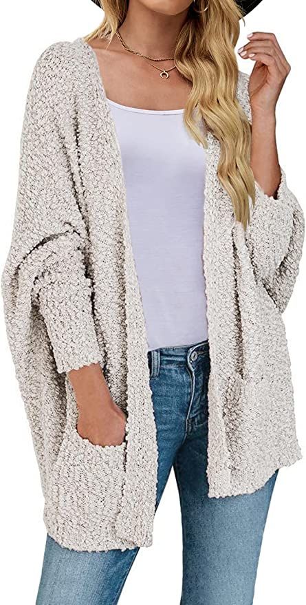 MEROKEETY Women's Fuzzy Popcorn Batwing Sleeve Cardigan Knit Oversized Sherpa Sweater Coat | Amazon (US)
