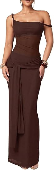 Verdusa Women's Off Shoulder Wedding Guest Dress Tie Knot Maxi Dresses Elegant Formal Outfits | Amazon (US)